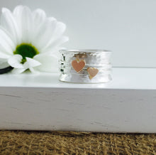 Load image into Gallery viewer, The Heart Spinner Ring, handmade worry ring 9ct solid gold & sterling Silver
