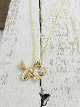 Load image into Gallery viewer, 9ct Gold Honey Bee & Diamond set Flower Necklace. Handmade by Jeffs Jewellers