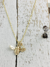 Load image into Gallery viewer, 9ct Gold Honey Bee & Diamond set Flower Necklace. Handmade by Jeffs Jewellers