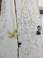 Load image into Gallery viewer, 9ct Gold Honey Bee & Diamond set Flower Necklace. Handmade by Jeffs Jewellers
