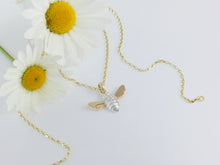 Load image into Gallery viewer, Diamond set Honey Bee Necklace, Handmade in Argentium Silver & 9ct Gold by Jeffs Jewellers