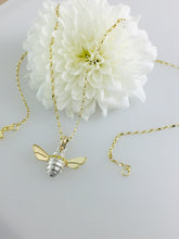 Load image into Gallery viewer, Cubic Zirconia Stone Set Silver &amp; Gold Bee Necklace
