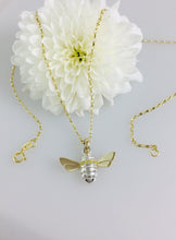 Load image into Gallery viewer, Yellow cz set Honey Bee Necklace, Handmade in Argentium Silver &amp; 9ct Gold by Jeffs Jewellers
