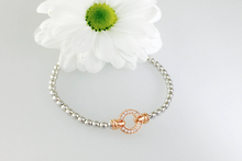 Load image into Gallery viewer, Exquisite Silver Designer Circle Bracelet. Rose gold pave set circle.
