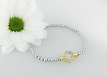 Load image into Gallery viewer, Exquisite Silver Designer Circle Bracelet. Yellow gold pave set circle
