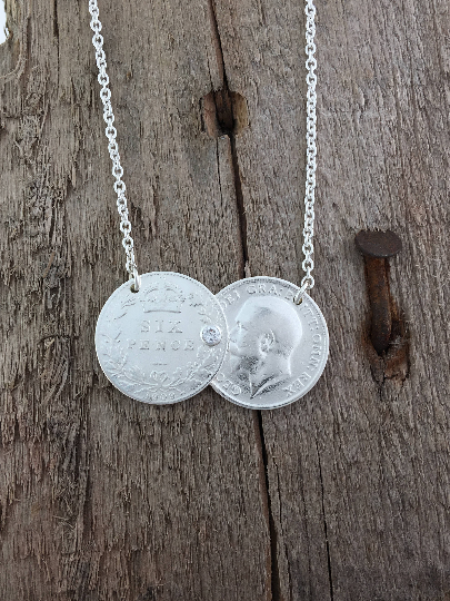 Silver double store coin necklace