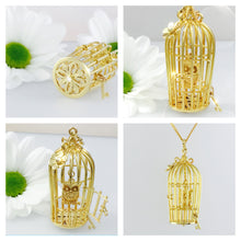 Load image into Gallery viewer, 9ct Gold Birdcage necklace with owl statement piece.