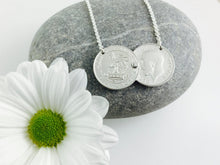 Load image into Gallery viewer, Silver Double Coin Birthstone necklace