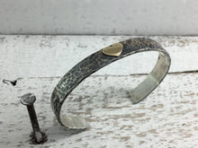 Load image into Gallery viewer, Silver & Gold Heart Cuff Bangle, Hammered textured ideal for Valentines Day