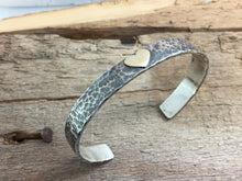 Load image into Gallery viewer, Silver & Gold Heart Cuff Bangle, Hammered textured ideal for Valentines Day