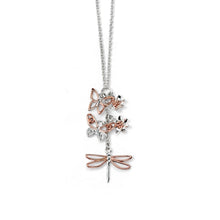 Load image into Gallery viewer, Dragonfly Necklace Silver & Rose Gold , with butterflies and flowers. from Jeffs Jewellers