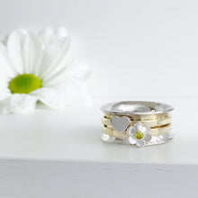 Load image into Gallery viewer, The Love Daisy Spinner Ring, handmade worry ring 9ct solid gold & sterling Silver