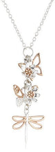 Load image into Gallery viewer, Dragonfly Necklace Silver & Rose Gold , with butterflies and flowers. from Jeffs Jewellers