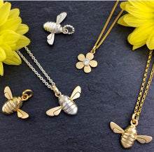 Load image into Gallery viewer, 9ct Gold Honey Bee pendant charm necklace, Handmade in solid 9ct Gold, by Jeffs Jewellers. Similar to one worn by holly willoughby.