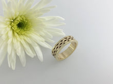 Load image into Gallery viewer, Custom listing 7mm Celtic love knot wedding band with diamond set in rose gold setting. Totally handmade.