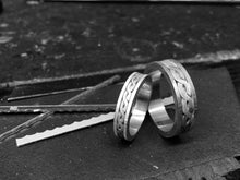 Load image into Gallery viewer, Custom listing 7mm Celtic love knot wedding band with diamond set in rose gold setting. Totally handmade.