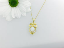 Load image into Gallery viewer, Solid Sterling Silver Owl necklace with Opal and cz, 18ct gold plated. Owl pendant.