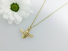 Load image into Gallery viewer, 9ct Gold Honey Bee pendant charm necklace, Handmade in solid 9ct Gold, by Jeffs Jewellers. Similar to one worn by holly willoughby.

