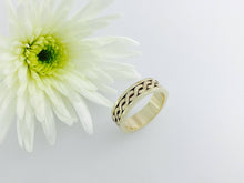 Load image into Gallery viewer, Custom listing 7mm Celtic love knot wedding band with diamond set in rose gold setting. Totally handmade.