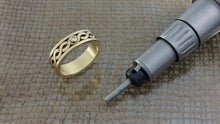 Load image into Gallery viewer, Custom listing 7mm Celtic love knot wedding band with diamond set in rose gold setting. Totally handmade.