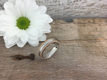 Load image into Gallery viewer, 5mm 9ct white & rose gold twisted edge wedding band. Totally handmade. Red gold twisted rope edge.