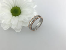 Load image into Gallery viewer, 5mm 9ct white & rose gold twisted edge wedding band. Totally handmade. Red gold twisted rope edge.