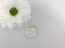 Load image into Gallery viewer, Designer heart & key necklace. 'You have the key to my Heart' Sterling Silver necklace with Yellow gold heart and key
