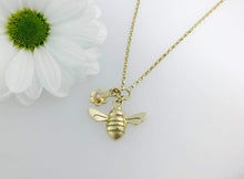 Load image into Gallery viewer, 9ct Gold Honey Bee and Fixed Diamond set flower necklace by Jeffs Jewellers
