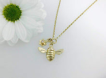 Load image into Gallery viewer, 9ct Gold Honey Bee and Fixed Diamond set flower necklace by Jeffs Jewellers
