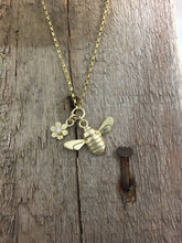 Load image into Gallery viewer, 9ct Gold Honey Bee and Fixed Diamond set flower necklace by Jeffs Jewellers