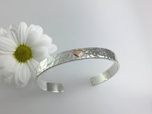 Load image into Gallery viewer, Custom listing for Natalie Silver & 9ct Yellow Gold Heart Cuff Bangle, Hammered textured ideal for Valentines Day, Love cuff