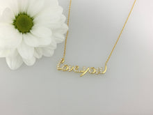 Load image into Gallery viewer, Love You Necklace Set With Stones. Solid Sterling Silver Plated With 18ct Yellow Gold. Dainty Choker