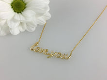 Load image into Gallery viewer, Love You Necklace Set With Stones. Solid Sterling Silver Plated With 18ct Yellow Gold. Dainty Choker