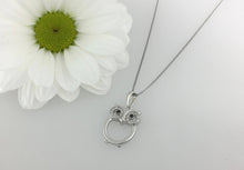 Load image into Gallery viewer, Solid Sterling Silver stone set Owl necklace. Owl pendant.