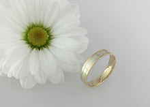 Load image into Gallery viewer, 9ct two tone white and yellow gold edge flat wedding bands. Totally handmade. Yellow and white gold his and hers weddign bands. engraved.