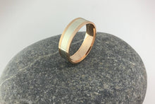 Load image into Gallery viewer, 9ct two tone 6mm flat wedding band white and rose gold. Totally handmade. Red and white gold weddign band.