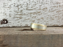 Load image into Gallery viewer, 9ct two tone 6mm comfort fit wedding band white and yelllow gold. Totally handmade. Yellowand white gold weddign band.