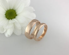 Load image into Gallery viewer, custom order rose gold courts shape wedding bands. 9ct 3mm size N, 18ct 4mm size V.