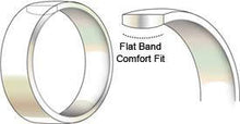 Load image into Gallery viewer, A matching pair of 9ct two tone white and rose gold edge comfort fit wedding bands. Red and white gold his and hers weddign bands. engrave.