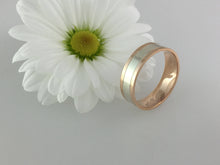 Load image into Gallery viewer, 9ct two tone 6mm flat wedding band white and rose gold. Totally handmade. Red and white gold weddign band.