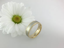 Load image into Gallery viewer, 9ct two tone 6mm comfort fit wedding band white and yelllow gold. Totally handmade. Yellowand white gold weddign band.