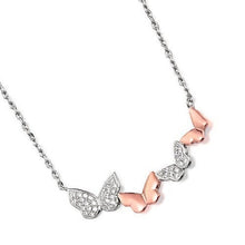 Load image into Gallery viewer, Butterfly necklace. Sterling Silver & Rose gold stone set Butterfly chain