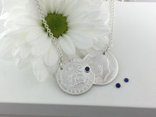 Load image into Gallery viewer, Silver Double Coin Birthstone necklace