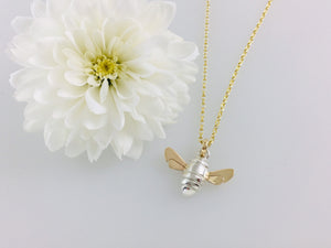 Honey Bee pendant charm necklace, Handmade in Silver & 9ct Gold, Designer necklace by Jeffs Jewellers Argentium silver