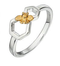 Load image into Gallery viewer, Silver Honeycomb and Honey Bee ring.
