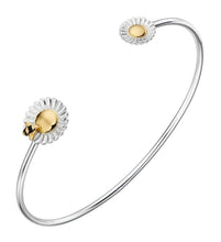 Load image into Gallery viewer, Silver flower and gold bee bangle