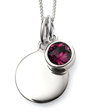 Load image into Gallery viewer, Silver Birthstone necklace February, engraveable.