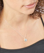Load image into Gallery viewer, Silver Birthstone necklace March, engraveable.