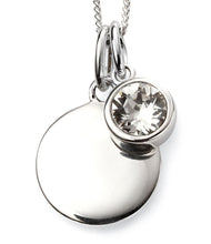 Load image into Gallery viewer, Silver Birthstone necklace April, engraveable.