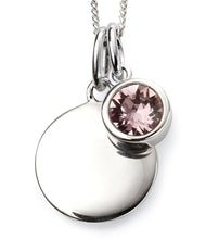 Load image into Gallery viewer, Silver Birthstone necklace June, engraveable.